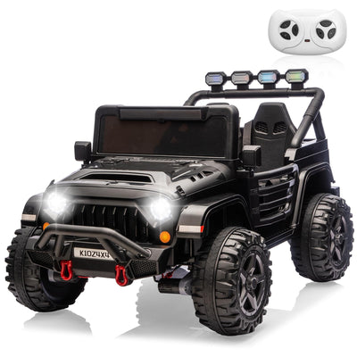 Garvee 24V 4x4 Electric Ride On Truck for Big Kids – 2 Seater Battery Powered Car – Remote Control – 3 Speeds – 4-Wheel Suspension – LED Lights – Wireless Audio Music – Gradual Start – Black