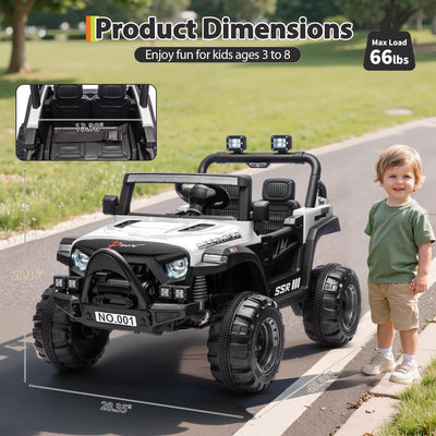 Garvee 12V Kids Electric Ride-On Car – Parent Remote Control, 3 Speeds, Safety Locking Doors, 3-Point Harness, Spring Suspension, wireless Music, LED Lights, Anti-Slip Tires, Foot Brake, Battery Powered Toy for Ages 3-5 – White