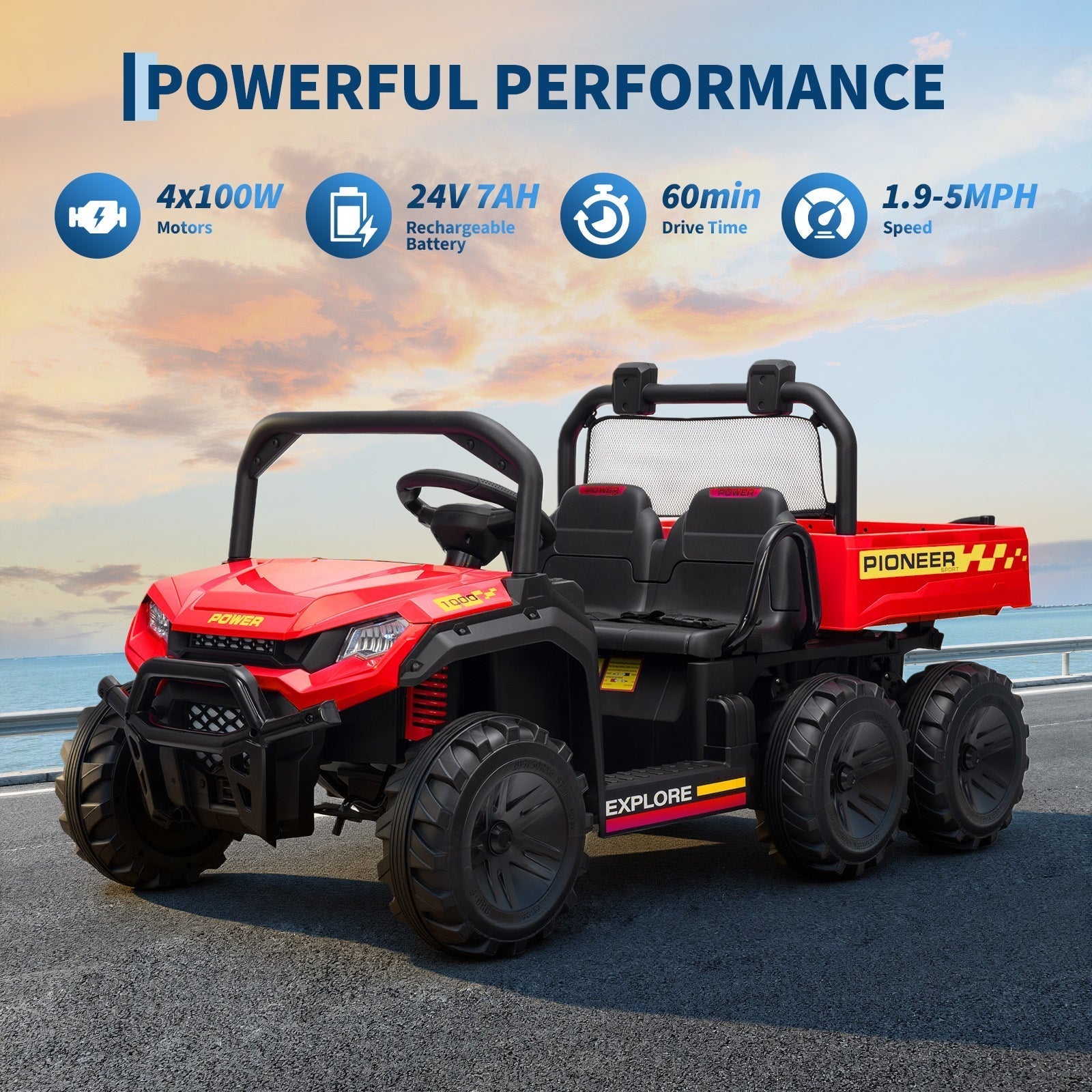 Garvee 24V 4WD Electric Ride on Dump Truck for Kids, 2 Seater with Remote Control, Dump Bed, 3 Speed Modes, Music Player, All-Terrain Off-Road Vehicle Toy for Boys & Girls