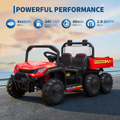 Garvee 24V 4WD Electric Ride on Dump Truck for Kids, 2 Seater with Remote Control, Dump Bed, 3 Speed Modes, Music Player, All-Terrain Off-Road Vehicle Toy for Boys & Girls