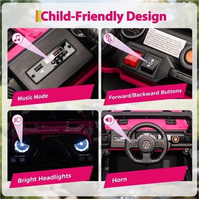 Garvee 12V Kids Ride-On Electric Car – Remote Control, 3 Speeds up to 4.1MPH, Spring Suspension, wireless Music, LED Lights, Safety Locking Doors, 3-Point Harness, Battery Powered Toy for Toddlers Ages 3-5 – Rose Red