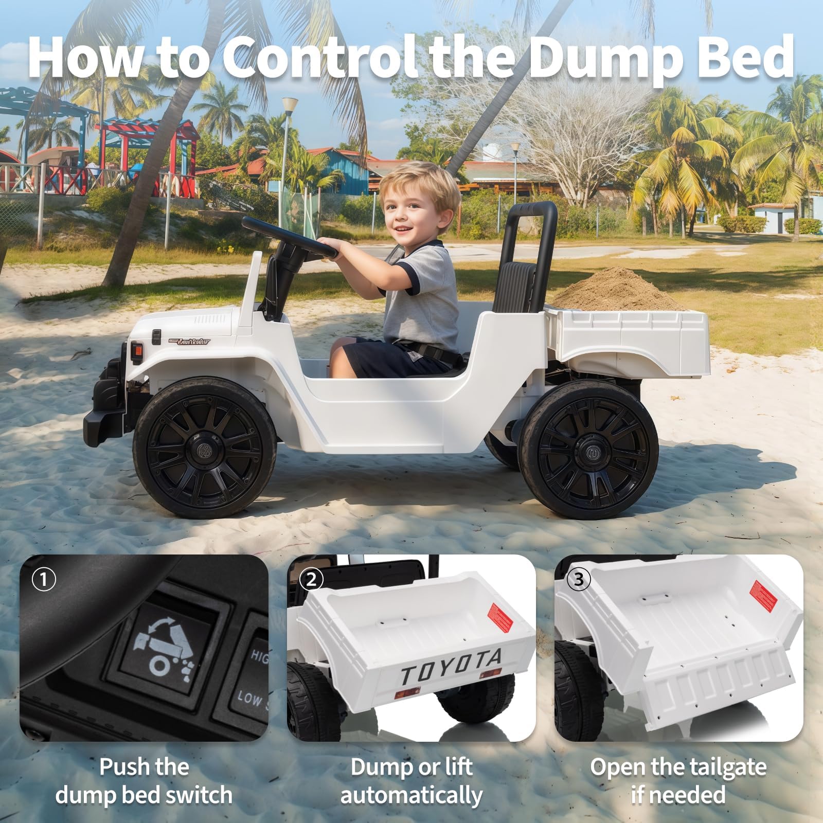 Garvee Licensed Toyota 12V 4WD Kids Ride-On Pickup Truck – Battery Powered Electric Car, Remote Control, wireless Music, LED Lights, Suspension, Soft Braking, Truck Bed Storage – For Toddlers & Big Kids – White