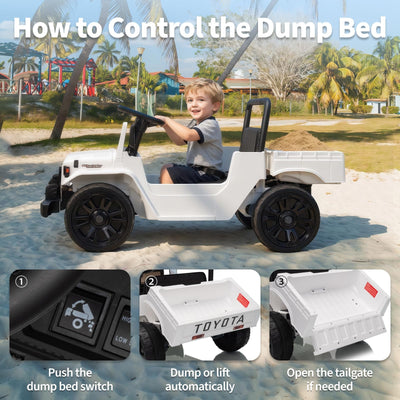 Garvee Licensed Toyota 12V 4WD Kids Ride-On Pickup Truck – Battery Powered Electric Car, Remote Control, wireless Music, LED Lights, Suspension, Soft Braking, Truck Bed Storage – For Toddlers & Big Kids – White