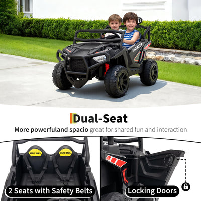 Garvee 24V 2-Seater Electric UTV Ride-On Truck for Kids Ages 2-8 – Battery Powered, Remote Control, 4-Wheel Suspension, Gradual Power-Up, 3 Speeds, LED Lights, Wireless – Black
