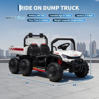 Garvee 24V 4WD Electric Ride on Dump Truck for Kids, 2 Seater with Remote Control, Dump Bed, 3 Speed Modes, Music Player, All-Terrain Off-Road Vehicle Toy for Boys & Girls