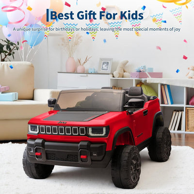 Garvee 24V 2-Seater Electric Ride-On Truck for Kids Ages 3-8 – Licensed 4WD Battery Car with Parental Remote, 3 Speeds, Wireless Connection Music, LED Lights, Gradual Start – Fun Toy Vehicle – Red