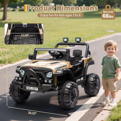 Garvee 12V Kids Electric Ride-On Car – Parent Remote Control, 3 Speeds up to 4.1MPH, Spring Suspension, Seat Harness, Locking Doors, LED Headlights, wireless Music, Battery Powered Truck Toy for Boys & Girls – Khaki