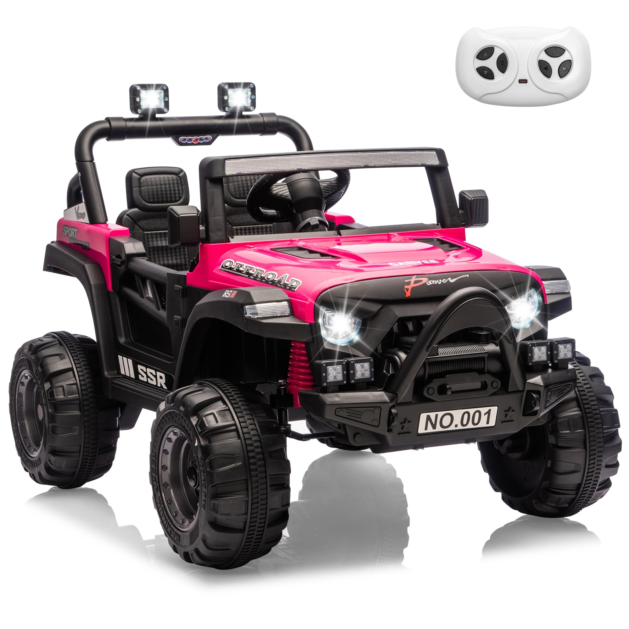 Garvee 12V Kids Ride-On Electric Car – Remote Control, 3 Speeds up to 4.1MPH, Spring Suspension, wireless Music, LED Lights, Safety Locking Doors, 3-Point Harness, Battery Powered Toy for Toddlers Ages 3-5 – Rose Red