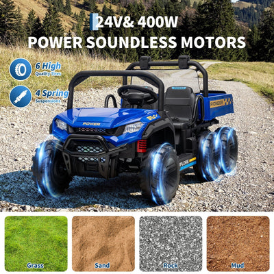 Garvee 24V 4WD Electric Ride on Dump Truck for Kids, 2 Seater with Remote Control, Dump Bed, 3 Speed Modes, Music Player, All-Terrain Off-Road Vehicle Toy for Boys & Girls