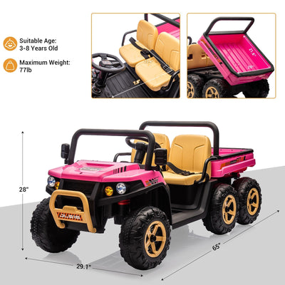 Garvee 24V 2-Seater 6-Wheel 4WD Electric Ride-On Dump Truck UTV for Kids - Parental Remote, Wireless Audio Music, LED Lights, Electric Dump Bed, Shovel - Car Toy for Boys & Girls Ages 3-8 - Pink
