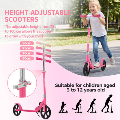 Garvee Kick Scooter for Teens Adults Kids 6+ - 220LB Capacity, 3-Level Adjustable Handlebar, Aluminum Alloy, Foldable, 8" Wheels, Outdoor Sports, Hot Pink