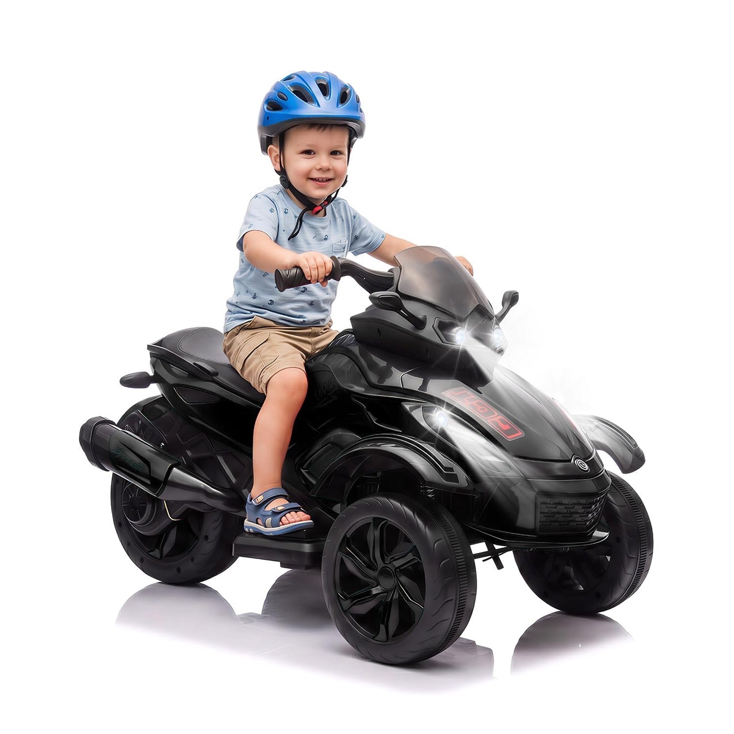 Garvee 12V Dual Motor Kids Electric Ride-On Car & 3-Wheeler ATV – 4 MPH, Treaded Tires, LED Lights & Music, 66 lbs Capacity, Outdoor Battery Powered Vehicle for Boys & Girls Ages 3-8 – Black