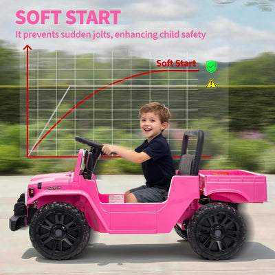 Garvee Licensed Toyota 12V 4WD Kids Ride-On Pickup Truck – Battery Powered Electric Car, Remote Control, wireless, LED Lights, Suspension, Soft Braking, Truck Bed Storage – For Toddlers & Big Kids – Pink