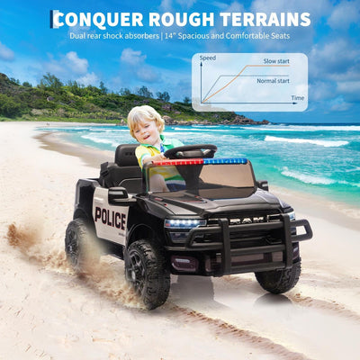 Garvee Kids Ride On Police Car 12V Electric Remote Control Spring Suspension LED Lights Music Toddlers Boys Girls Outdoor Play