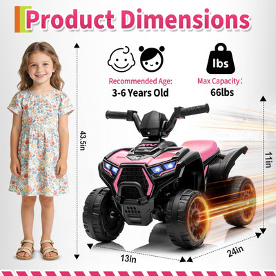 Garvee 6V Battery Powered Kids ATV Car with Lights, Music, 3.5mph Speed, 4-Wheel Electric Toddler Ride-On, All-Terrain Tires, Safe & Fun Outdoor Toy