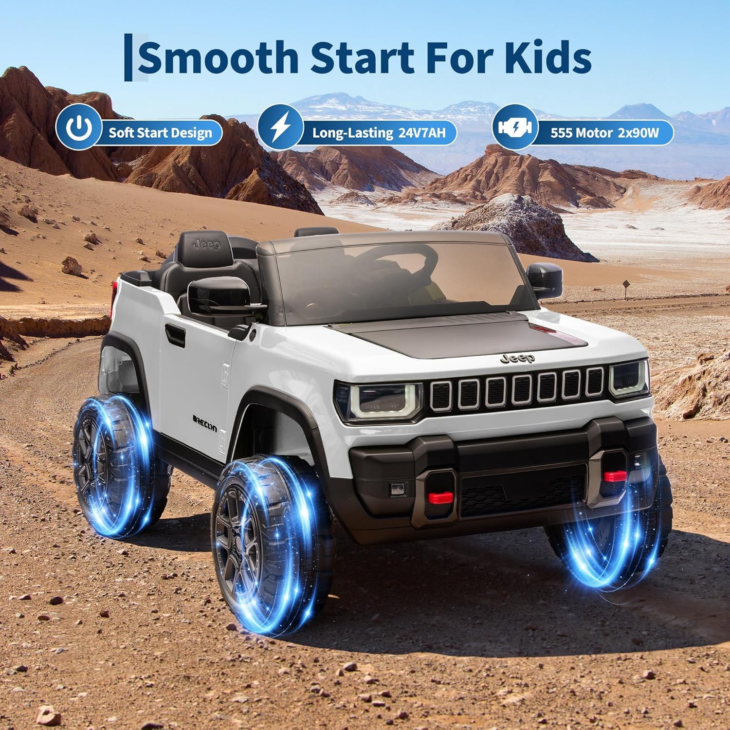 Garvee 24V 2-Seater Electric Ride-On Truck for Kids Ages 3-8 – Licensed 4WD Battery Car with Parental Remote Control, 3 Speeds, Wireless Connection Music, LED Lights, Gradual Start – Perfect Gift Vehicle – White