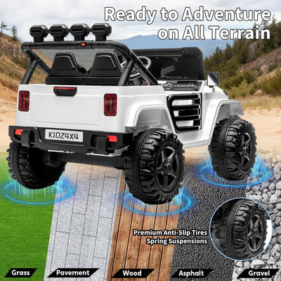 Garvee 24V 2-Seater Electric Ride On Truck for Big Kids – Parental Remote Control – 4-Wheel Suspension – 3 Speeds – LED Lights – Wireless Audio & MP3 Player – Standard Test Method/CPSIA Certified – White