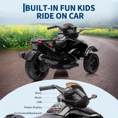 Garvee 12V Dual Motor Kids Electric Ride-On Car & 3-Wheeler ATV – 4 MPH, Treaded Tires, LED Lights & Music, 66 lbs Capacity, Outdoor Battery Powered Vehicle for Boys & Girls Ages 3-8 – Black