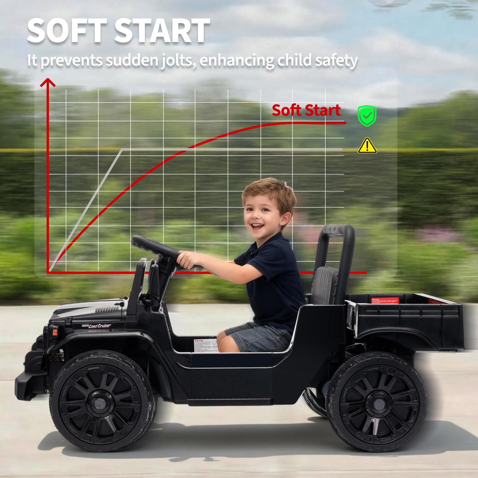 Garvee Licensed Toyota 12V 4WD Kids Electric Ride-On Pickup Truck – Battery Powered, Remote Control, wireless, LED Lights, Suspension, Soft Braking, Truck Bed Storage – For Toddlers & Big Kids – Black
