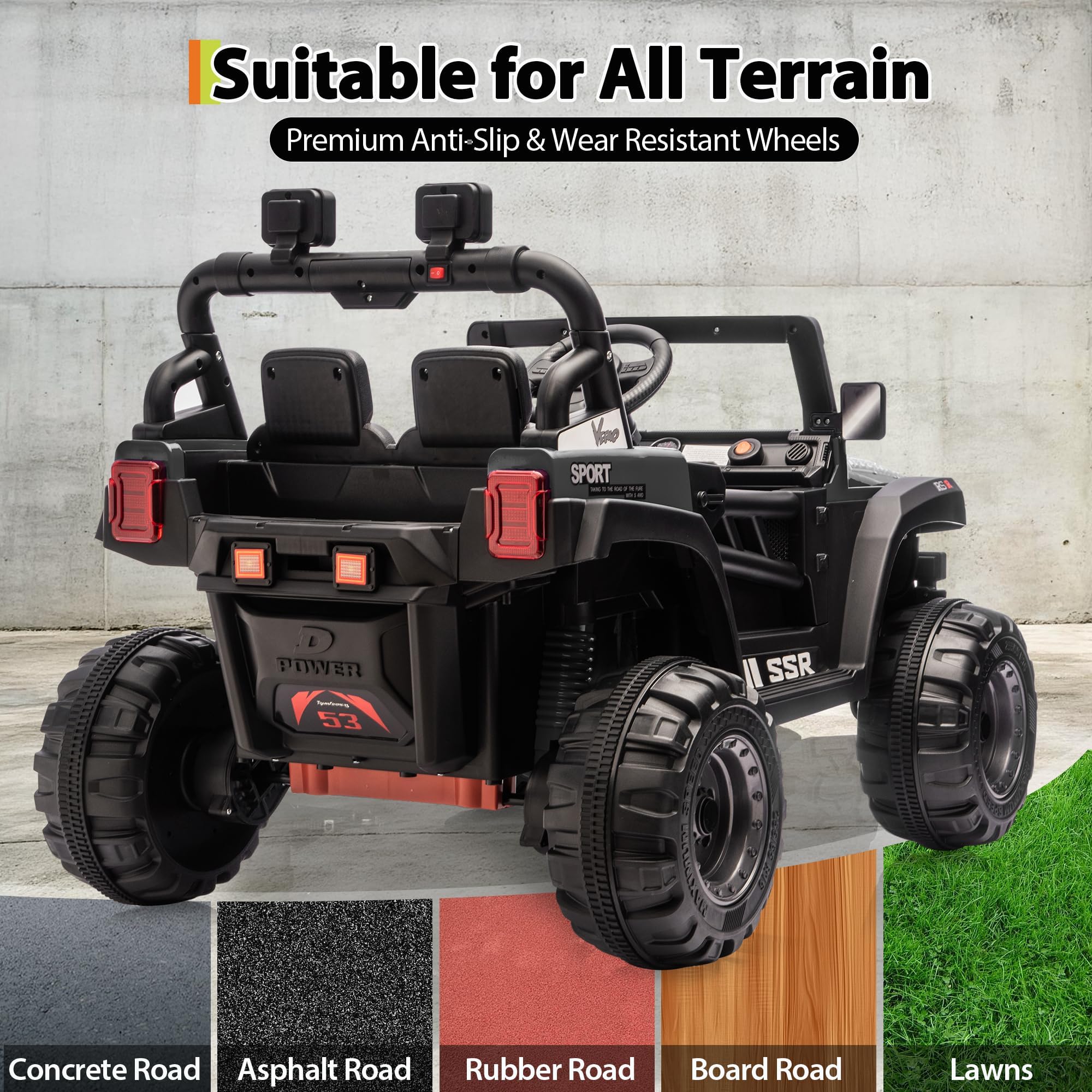 Garvee 12V Kids Ride-On Electric Truck – Parent Remote Control, 3 Speeds up to 4.1MPH, Spring Suspension, LED Lights, wireless Music, Safety Locking Doors, 3-Point Harness, All-Terrain Battery Powered Toy for Ages 3-5 – Black