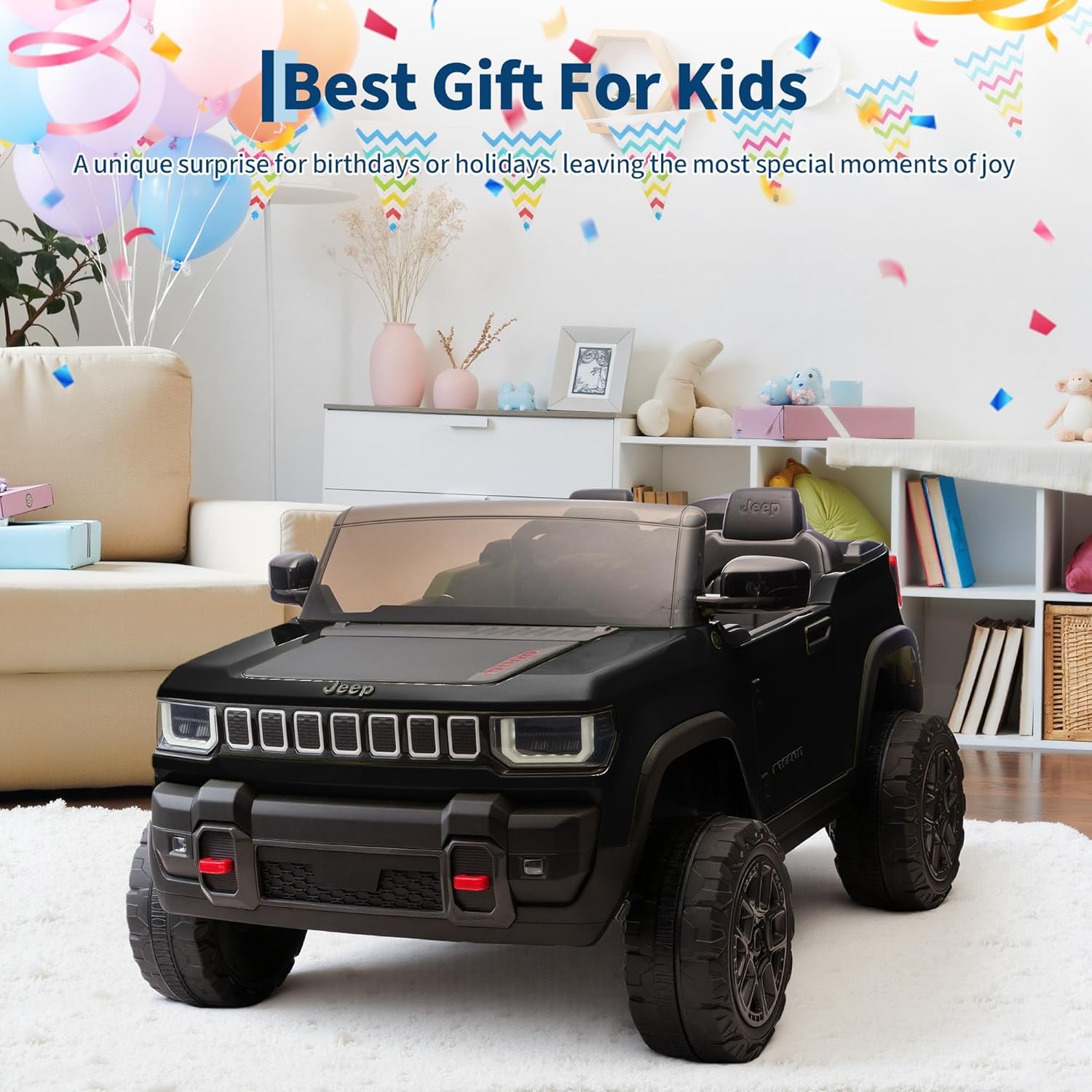 Garvee 24V 2-Seater Electric Ride-On Truck for Kids Ages 3-8 – Licensed 4WD Battery Car with Parental Remote, 3 Speed Options, Wireless Connection Music, LED Lights, Gradual Start – Ideal Gift – Black
