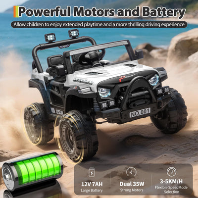 Garvee 12V Kids Electric Ride-On Car – Parent Remote Control, 3 Speeds, Safety Locking Doors, 3-Point Harness, Spring Suspension, wireless Music, LED Lights, Anti-Slip Tires, Foot Brake, Battery Powered Toy for Ages 3-5 – White