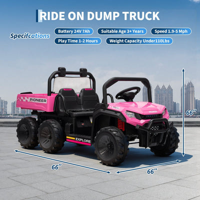 Garvee 24V 4WD Electric Ride on Dump Truck for Kids, 2 Seater with Remote Control, Dump Bed, 3 Speed Modes, Music Player, All-Terrain Off-Road Vehicle Toy for Boys & Girls