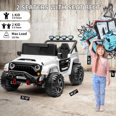 Garvee 24V 2-Seater Electric Ride On Truck for Big Kids – Parental Remote Control – 4-Wheel Suspension – 3 Speeds – LED Lights – Wireless Audio & MP3 Player – Standard Test Method/CPSIA Certified – White