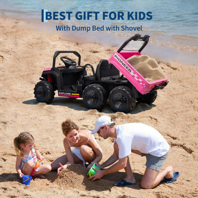 Garvee 24V 4WD Electric Ride on Dump Truck for Kids, 2 Seater with Remote Control, Dump Bed, 3 Speed Modes, Music Player, All-Terrain Off-Road Vehicle Toy for Boys & Girls