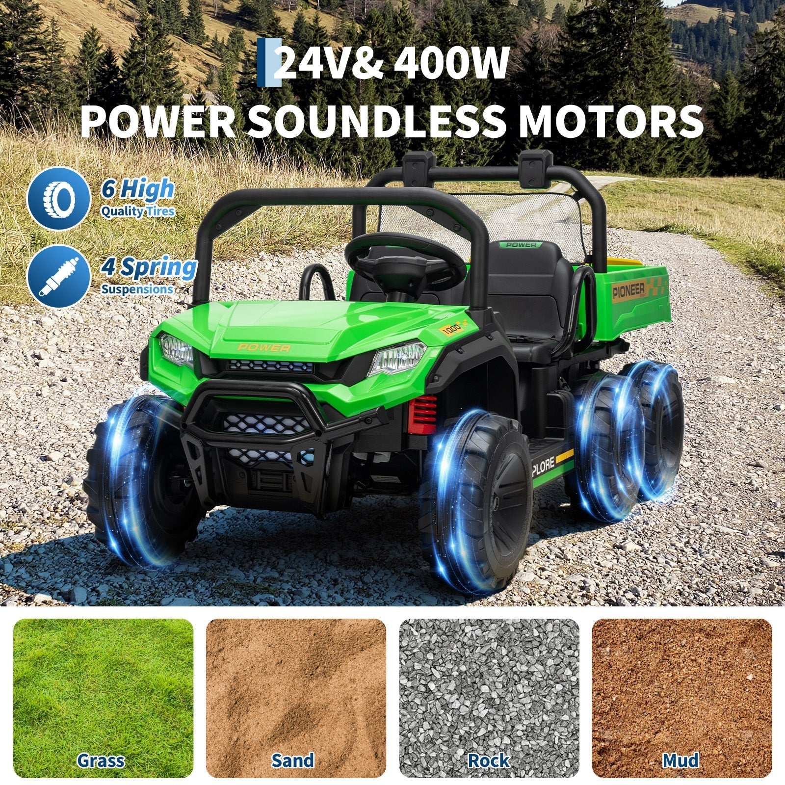 Garvee 24V 4WD Electric Ride on Dump Truck for Kids, 2 Seater with Remote Control, Dump Bed, 3 Speed Modes, Music Player, All-Terrain Off-Road Vehicle Toy for Boys & Girls