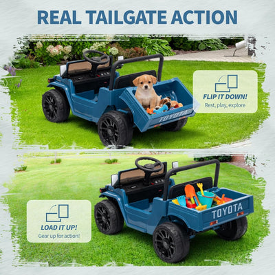 Garvee Licensed Toyota 12V 4WD Kids Ride-On Pickup Truck – Battery Powered Electric Car, Remote Control, wireless Music, LED Lights, Suspension, Soft Braking, Truck Bed Storage – For Toddlers & Big Kids – navy blue