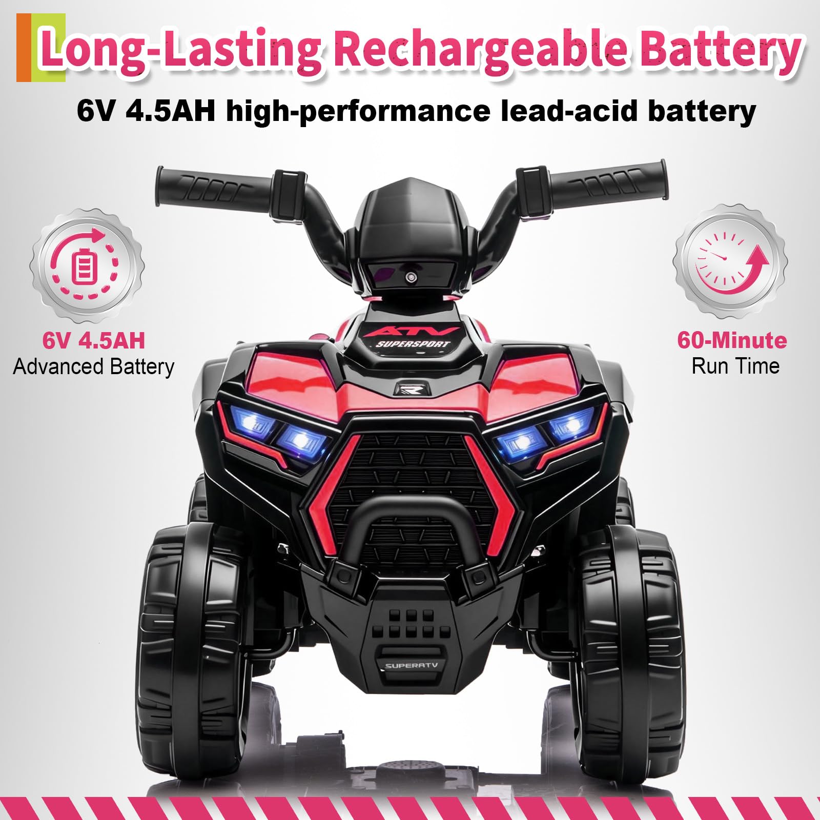 Garvee Kids 6V Battery Powered ATV Car with Lights & Music, 3.5mph Speed, Durable Plastic, All-Terrain Wheels, Toddler Ride-On Toy for Ages 3-6