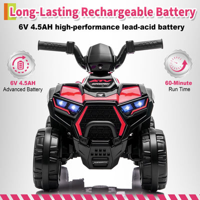 Garvee Kids 6V Battery Powered ATV Car with Lights & Music, 3.5mph Speed, Durable Plastic, All-Terrain Wheels, Toddler Ride-On Toy for Ages 3-6