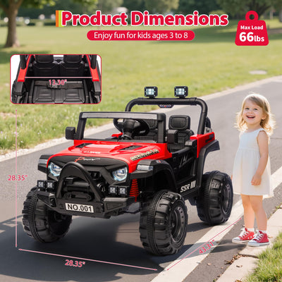 Garvee 12V Kids Electric Ride-On Car – Parent Remote Control, Spring Suspension, LED Lights, wireless Music, 3-Point Harness, Locking Doors, 3 Speeds, Battery Powered Toy Vehicle for Toddlers Boys Girls Ages 3-5 – Red