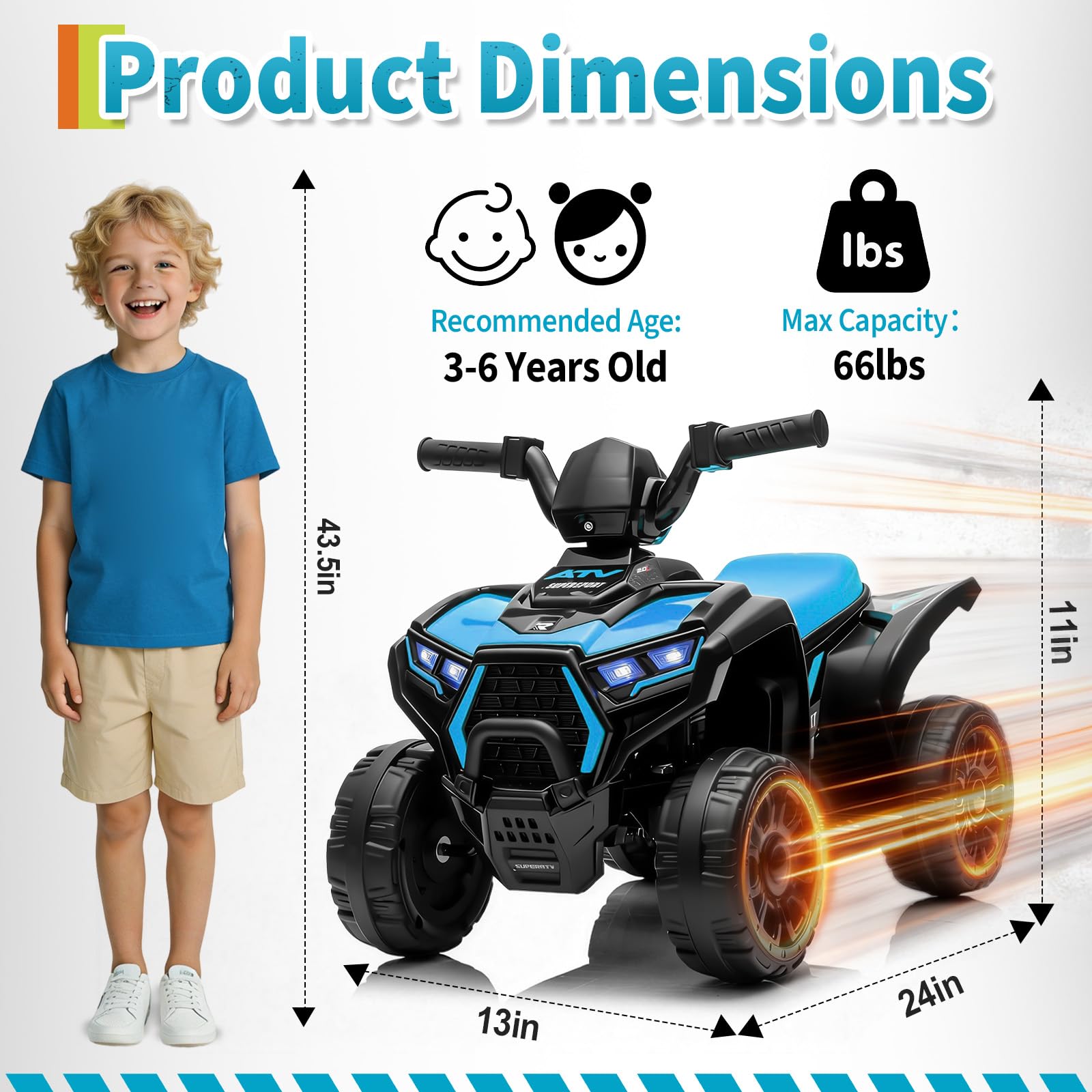 Garvee 6V Battery Powered Kids ATV Car with Lights, Music, 3.5mph Speed, Durable All-Terrain Tires, Safe Ride for Toddlers Ages 3-6, Outdoor Fun