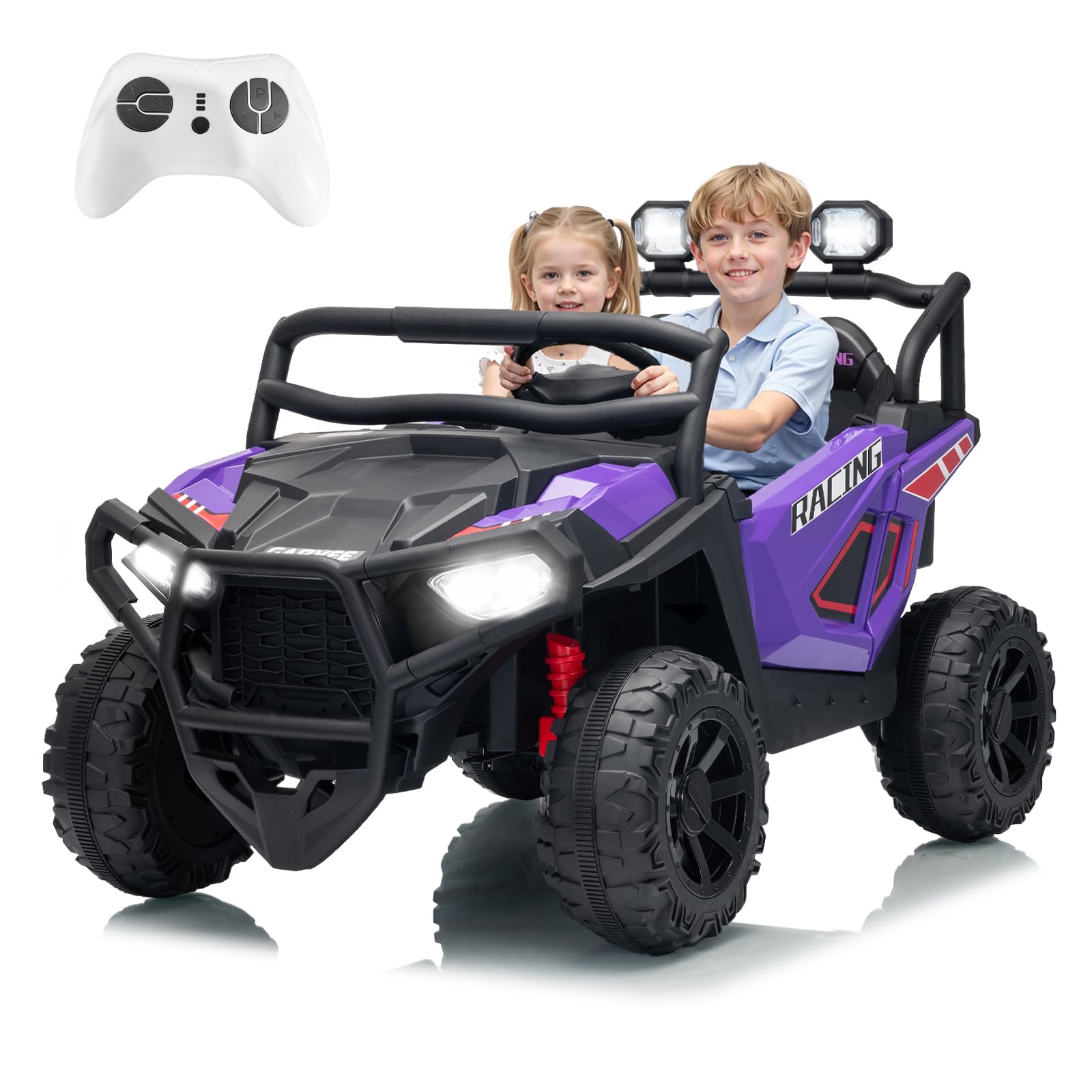 Garvee 24V 2-Seater Electric UTV Ride-On Truck for Kids Ages 2-8 – Battery Powered, Remote Control, 4-Wheel Suspension, Gradual Power-Up, 3 Speeds, LED Lights, Wireless – Purple