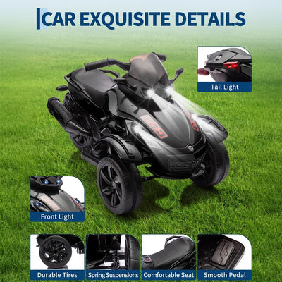Garvee 12V Dual Motor Kids Electric Ride-On Car & 3-Wheeler ATV – 4 MPH, Treaded Tires, LED Lights & Music, 66 lbs Capacity, Outdoor Battery Powered Vehicle for Boys & Girls Ages 3-8 – Black