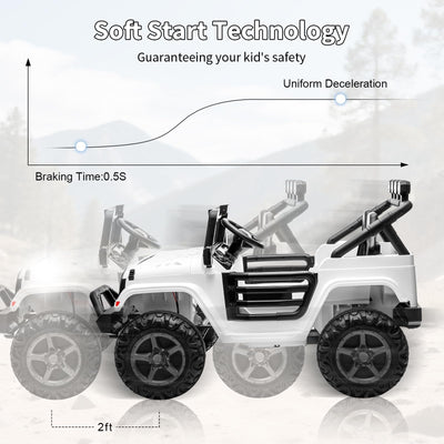 Garvee 24V 2-Seater Electric Ride On Truck for Big Kids – Parental Remote Control – 4-Wheel Suspension – 3 Speeds – LED Lights – Wireless Audio & MP3 Player – Standard Test Method/CPSIA Certified – White