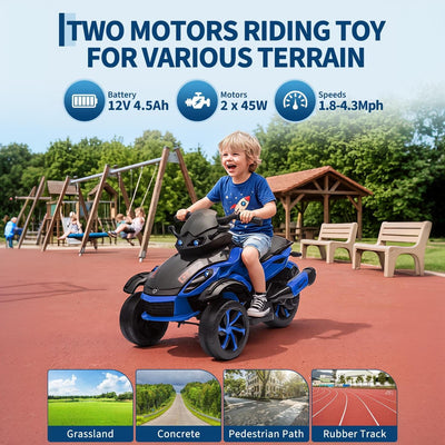 Garvee 12V Dual Motor Kids Electric Ride-On Car & 3-Wheel ATV – 4 MPH, LED Lights & Music, 66 lbs Capacity, Outdoor Off-Road Battery Powered Toy Gift for Boys & Girls Ages 3-8 – Blue