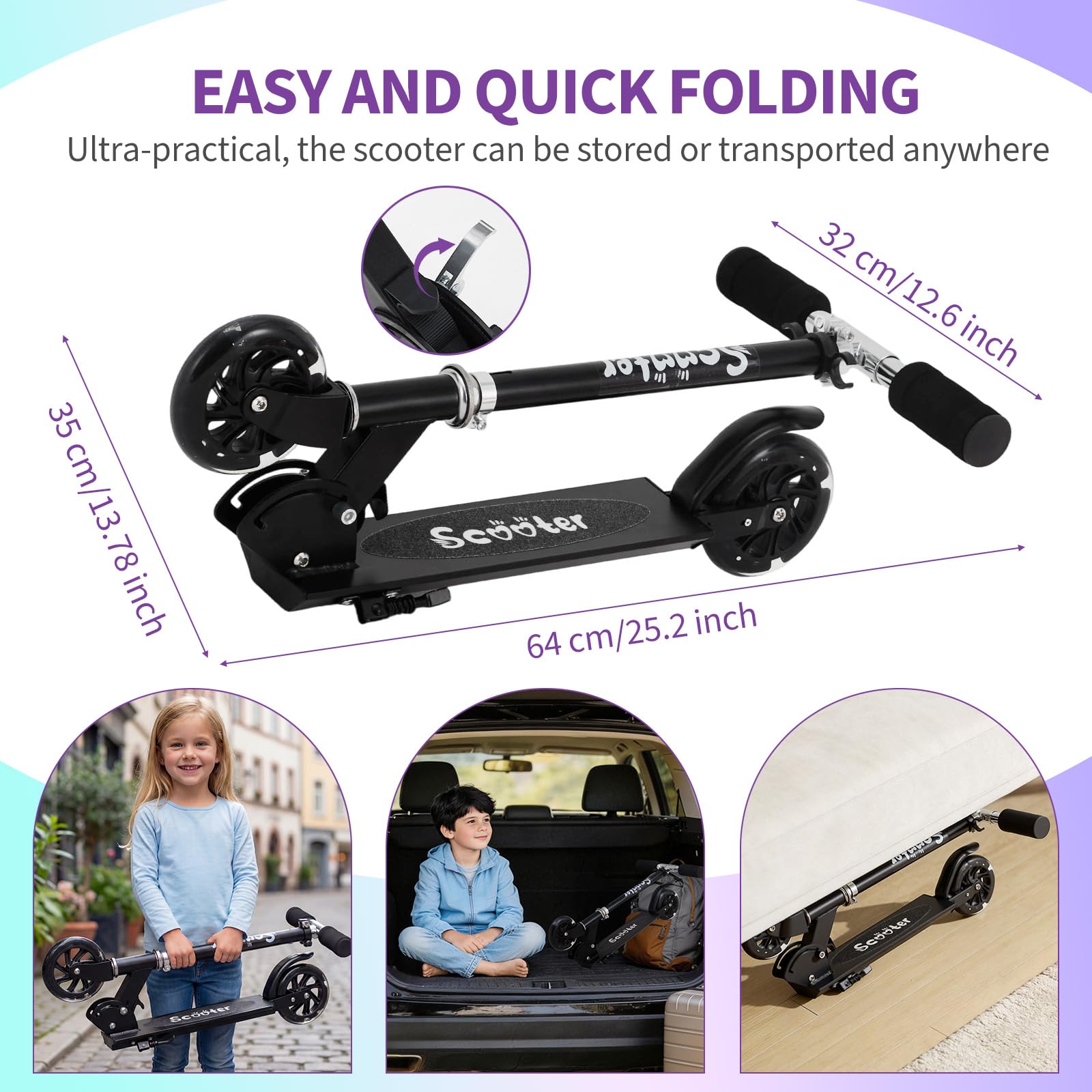 Garvee Kick Scooter for Kids with LED RGB Lighted Wheels, Lightweight 4.6 LBS, Adjustable Handlebars, Anti-Slip Deck, Detachable Design, Ages 3+