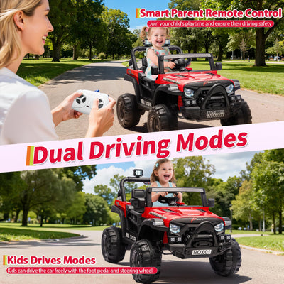 Garvee 12V Kids Electric Ride-On Car – Parent Remote Control, Spring Suspension, LED Lights, wireless Music, 3-Point Harness, Locking Doors, 3 Speeds, Battery Powered Toy Vehicle for Toddlers Boys Girls Ages 3-5 – Red