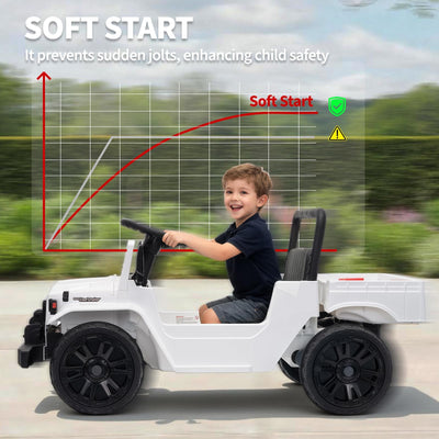 Garvee Licensed Toyota 12V 4WD Kids Ride-On Pickup Truck – Battery Powered Electric Car, Remote Control, wireless Music, LED Lights, Suspension, Soft Braking, Truck Bed Storage – For Toddlers & Big Kids – White