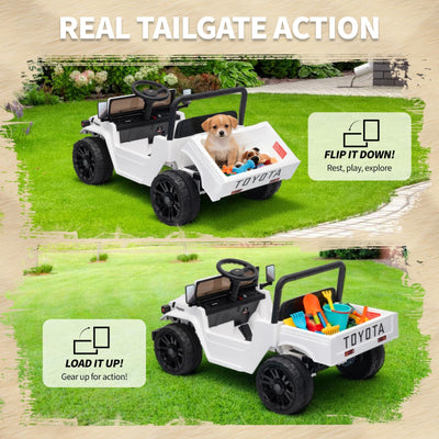 Garvee Licensed Toyota 12V 4WD Kids Ride-On Pickup Truck – Battery Powered Electric Car, Remote Control, wireless Music, LED Lights, Suspension, Soft Braking, Truck Bed Storage – For Toddlers & Big Kids – White