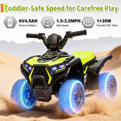Garvee 6V Battery Powered Kids ATV Car with Lights and Music, 3.5mph Speed, Durable All-Terrain Tires, Safe Plastic Build, Toddler Ride-On Toy for Ages 3-6