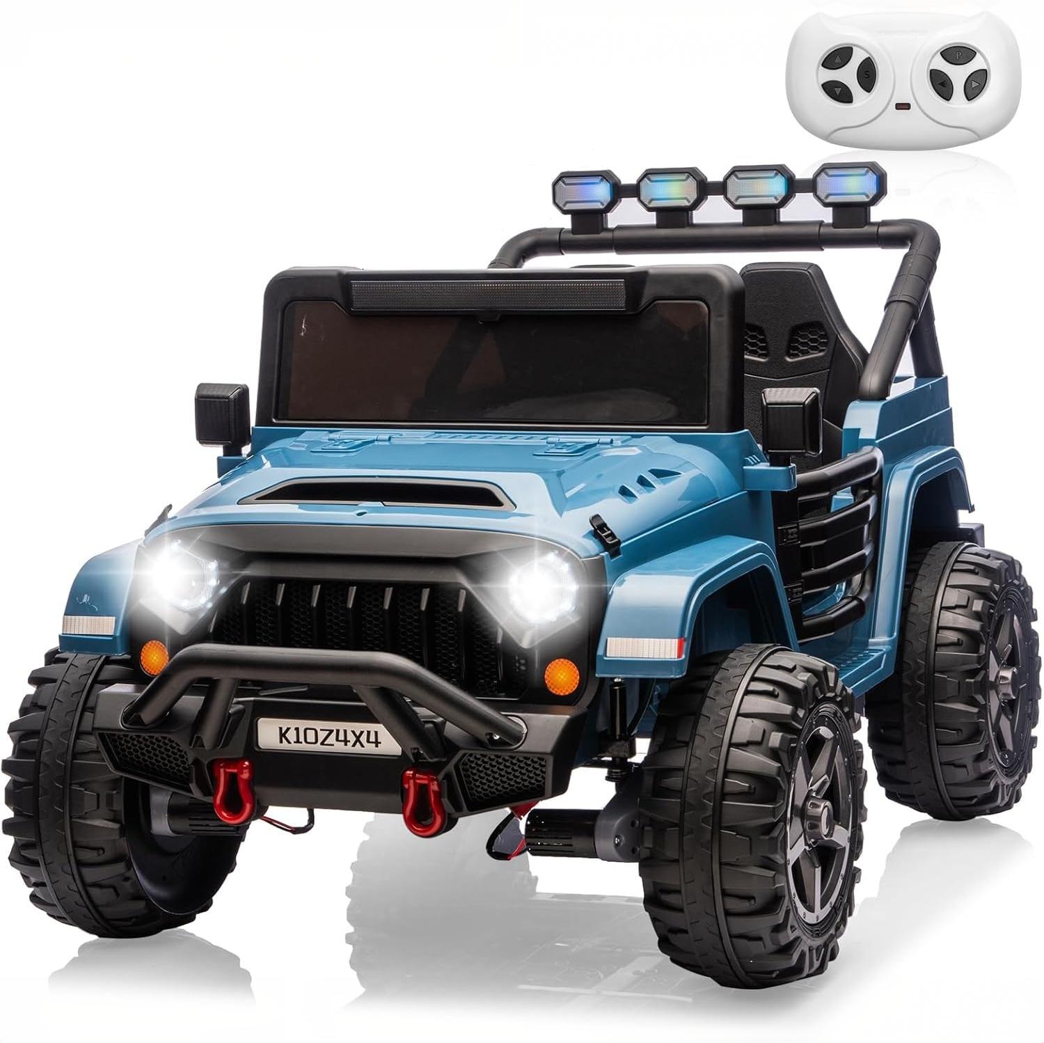 Garvee 24V Electric Ride On Truck for Big Kids – 2 Seater – Parental Remote Control – 3 Speeds – 4-Wheel Suspension – LED Lights – Wireless Audio/MP3 Player – Standard Test Method/CPSIA Certified – Navy Blue
