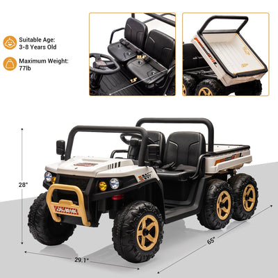 Garvee 24V 2-Seater 6-Wheel 4WD Kids Ride-On UTV Dump Truck - Parent Remote Control, Wireless Audio Music, LED Lights, Electric Dump Bed, Shovel - Electric Ride-On Car for Big Kids - White