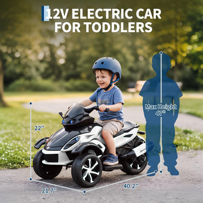 Garvee 12V Dual Motor Kids Electric Ride-On Car & 3-Wheel ATV – 4 MPH, Treaded Tires, LED Lights & Music, 66 lbs Capacity, Outdoor Battery Powered Vehicle for Boys & Girls Ages 3-8 – White