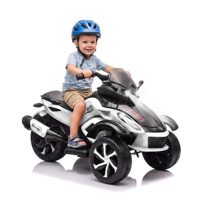 Garvee 12V Dual Motor Kids Electric Ride-On Car & 3-Wheel ATV – 4 MPH, Treaded Tires, LED Lights & Music, 66 lbs Capacity, Outdoor Battery Powered Vehicle for Boys & Girls Ages 3-8 – White