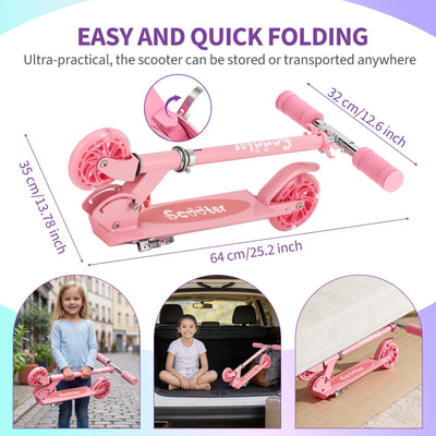 Garvee Kick Scooter for Kids with LED RGB Lighted Wheels, Lightweight & Detachable, Aluminum Frame, Anti-Slip Deck, Adjustable Handlebars, Pink, Ages 3+