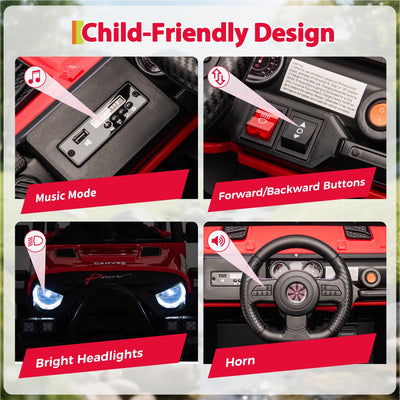 Garvee 12V Kids Electric Ride-On Car – Parent Remote Control, Spring Suspension, LED Lights, wireless Music, 3-Point Harness, Locking Doors, 3 Speeds, Battery Powered Toy Vehicle for Toddlers Boys Girls Ages 3-5 – Red